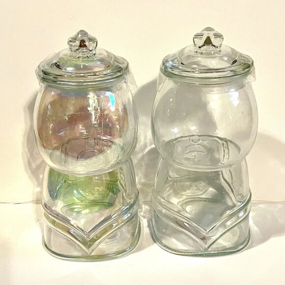 NEW Set of 2 Gumball Machine Clear Iridescent Glass Jar Storage - Picture 5 of 5